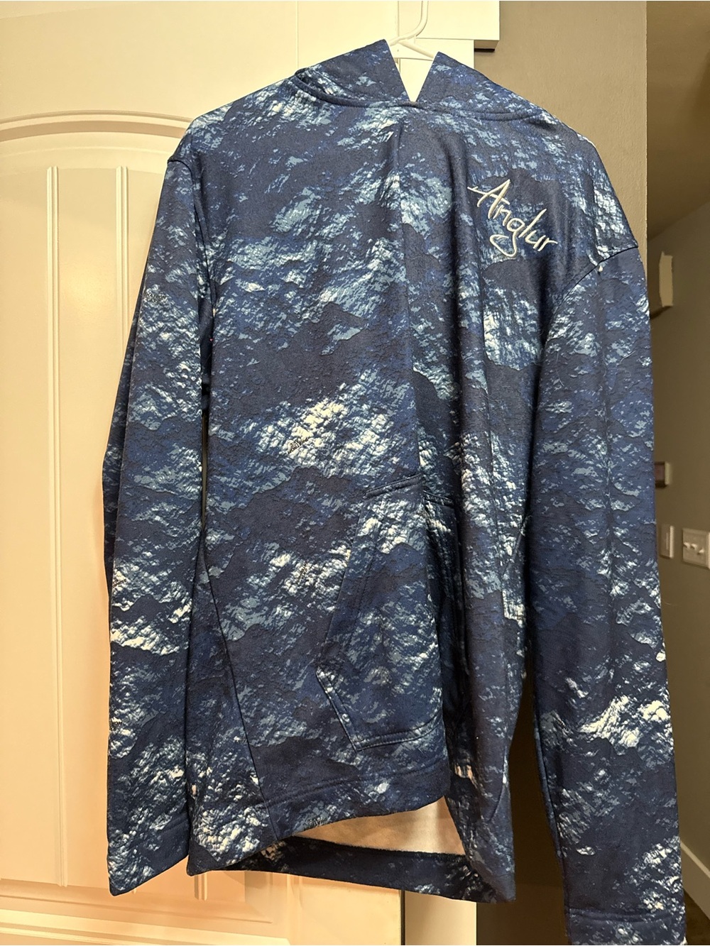 Anglur Navy & White Marbled Hooded Sweatshirt